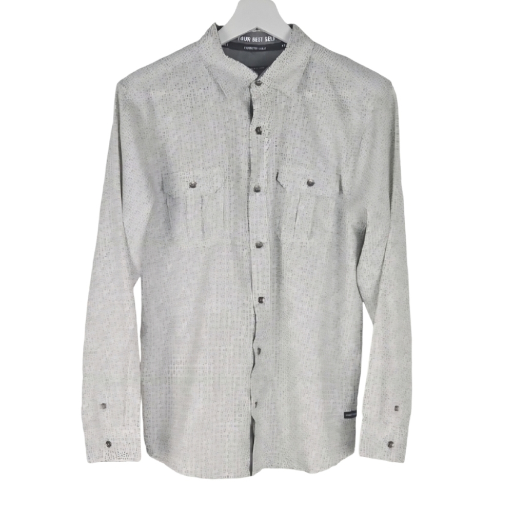 Kenneth Cole White & Black Print Button Down Dress Shirt - New without Tags